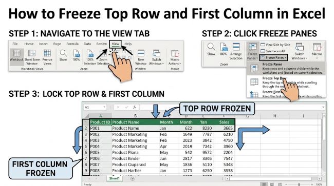 How to Freeze Top Row and First Column in Excel